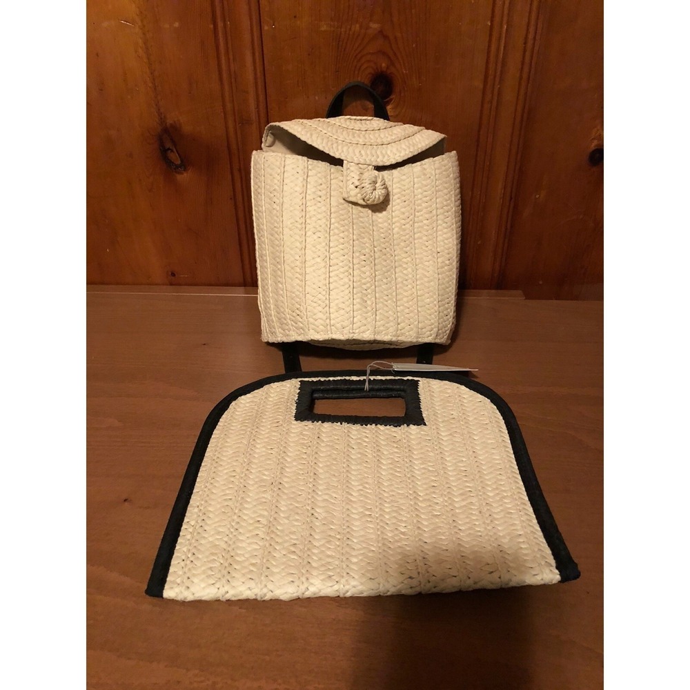A New Day Women's Woven Straw Basket Mini Backpack/ Cut Out Handle Clutch Set